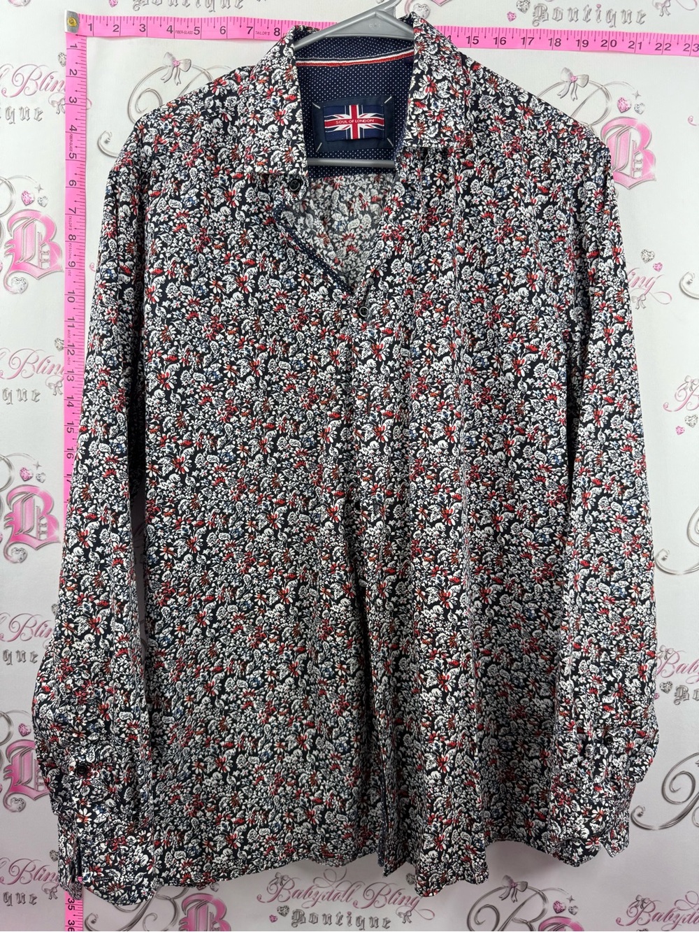 soul of London shirt Men's Long-Sleeve Floral Dress Shirt in Black and Red